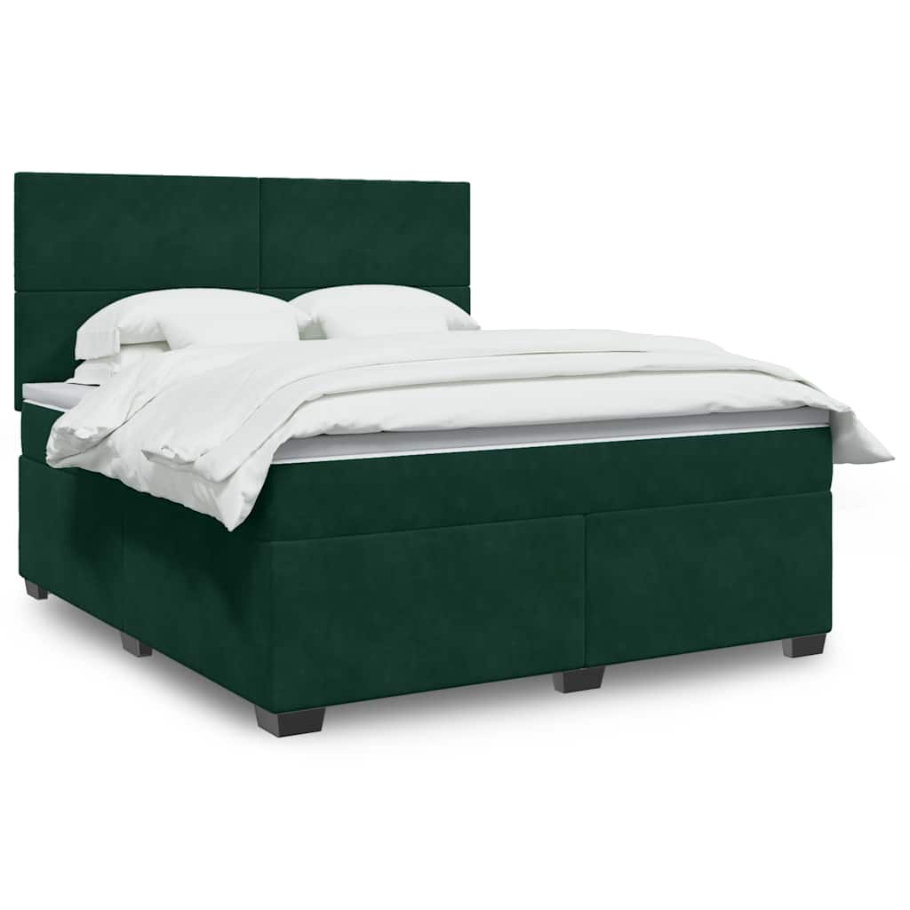 Giroletto a Molle con Materasso Verde Scuro 180x200 cm Velluto