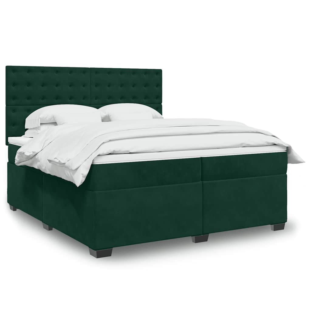 Giroletto a Molle con Materasso Verde Scuro 180x200 cm Velluto