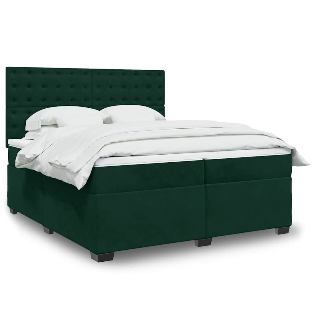 Giroletto a Molle con Materasso Verde Scuro 200x200 cm Velluto