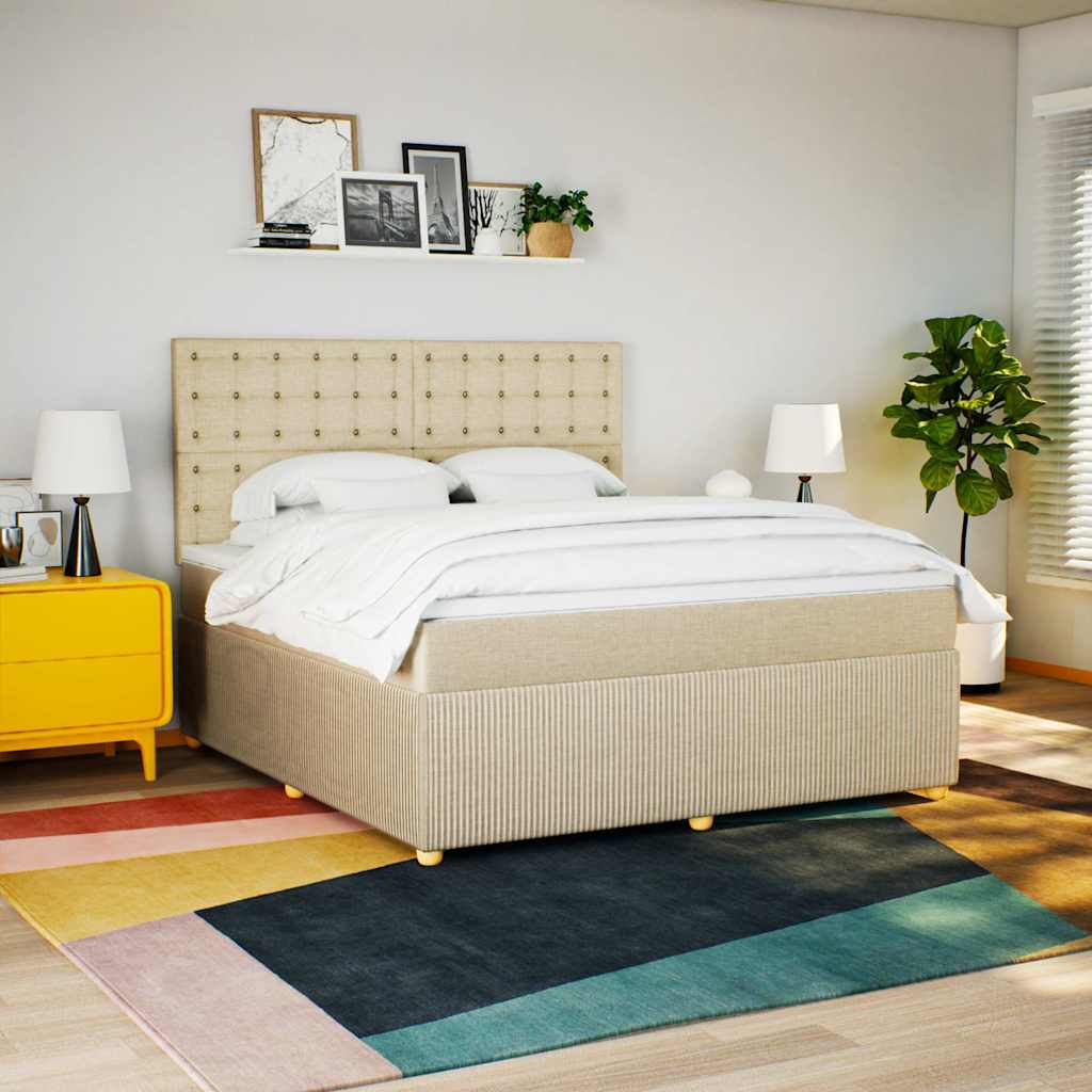 Giroletto a Molle con Materasso Crema 180x200 cm in Tessuto