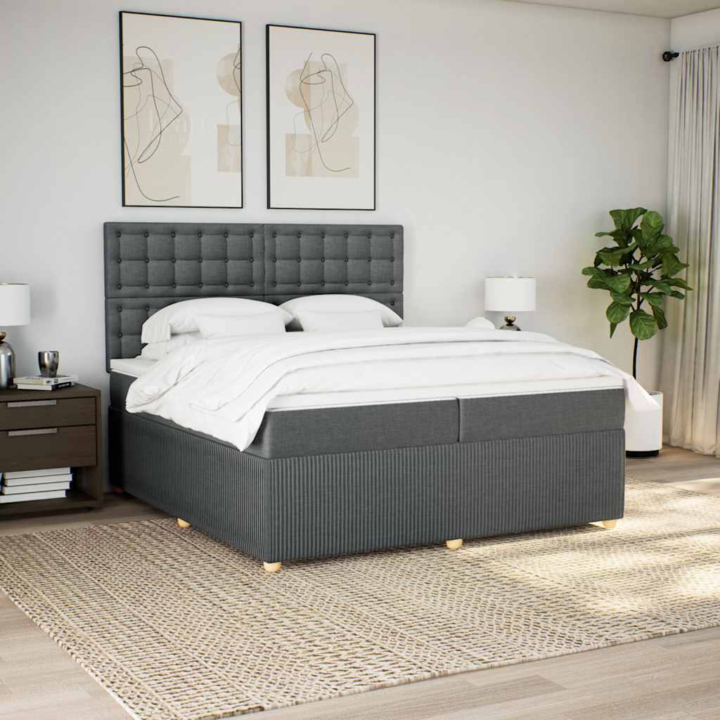 Giroletto a Molle con Materasso Grigio Scuro 200x200 cm Tessuto