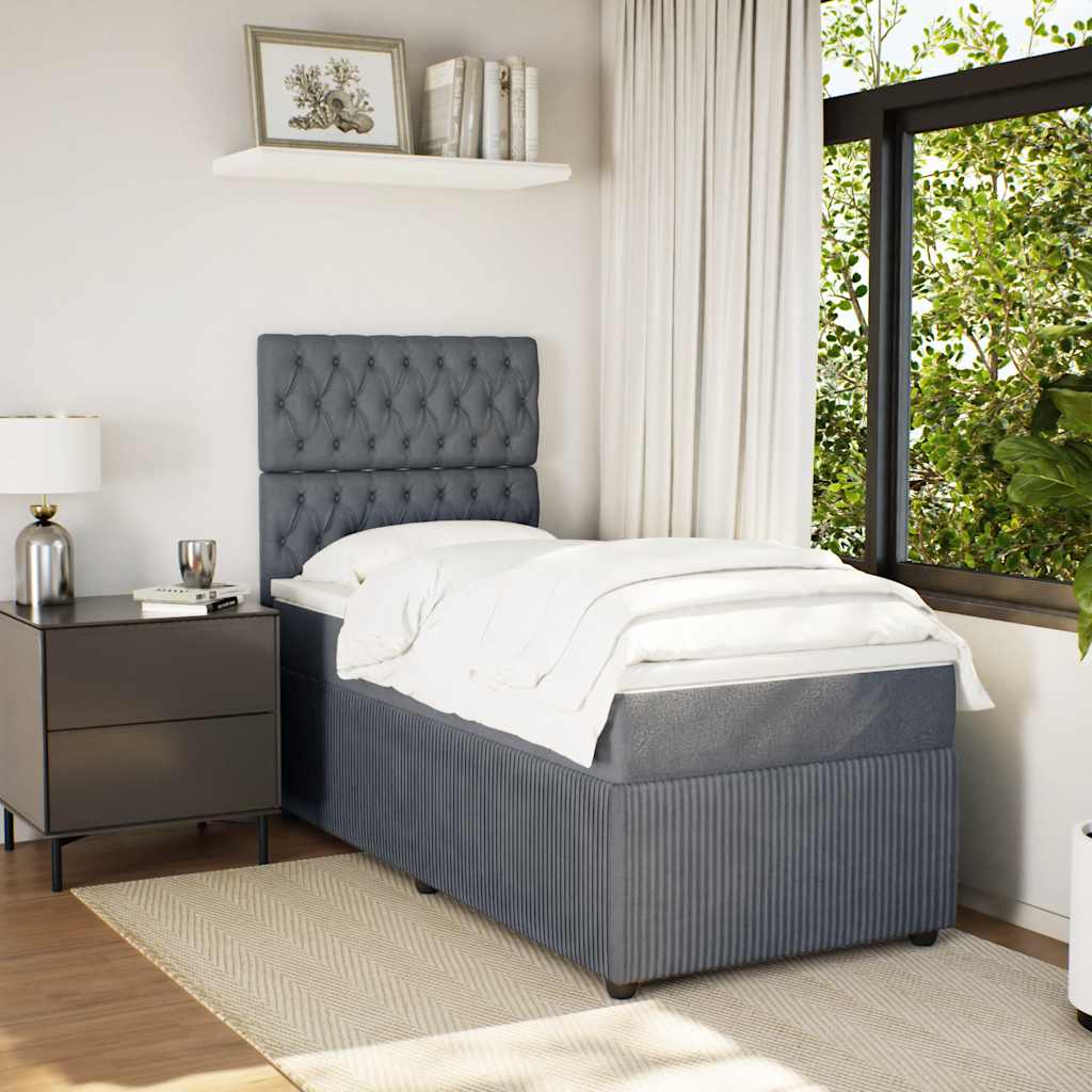 Giroletto a Molle con Materasso Grigio Scuro 90x190 cm Velluto
