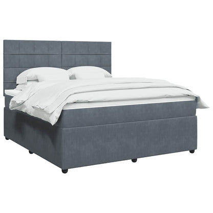 Giroletto a Molle con Materasso Grigio Scuro 180x200 cm Velluto