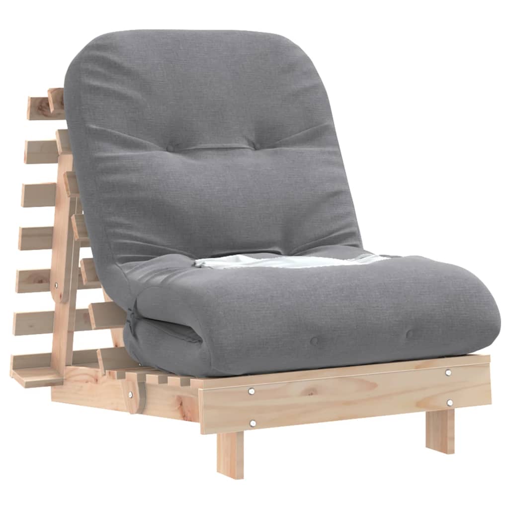 Divano Letto Futon con Materasso 70x206x11 Legno Massello Pino