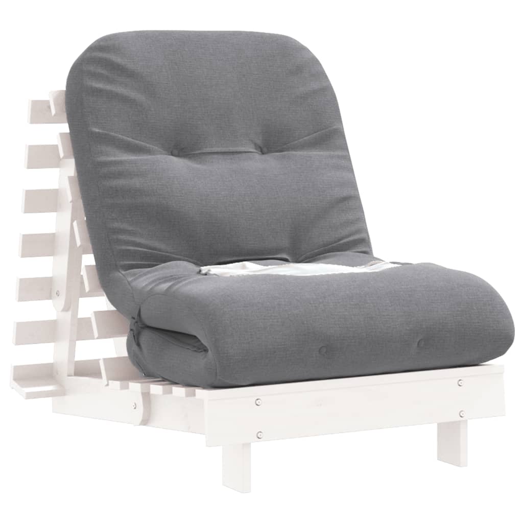 Divano Letto Futon con Materasso Bianco 70x206x11cm Legno Pino