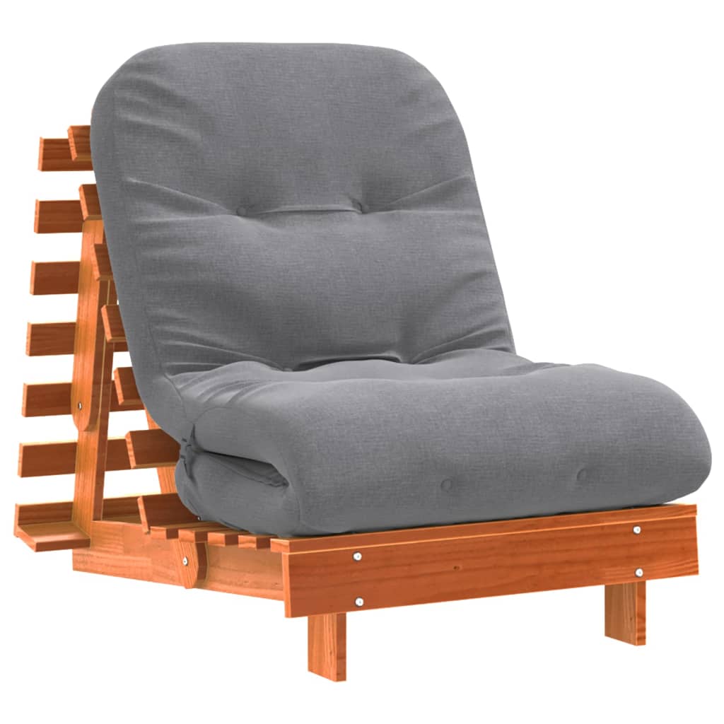 Divano Letto Futon con Materasso Marrone Cera 70x206x11cm Pino