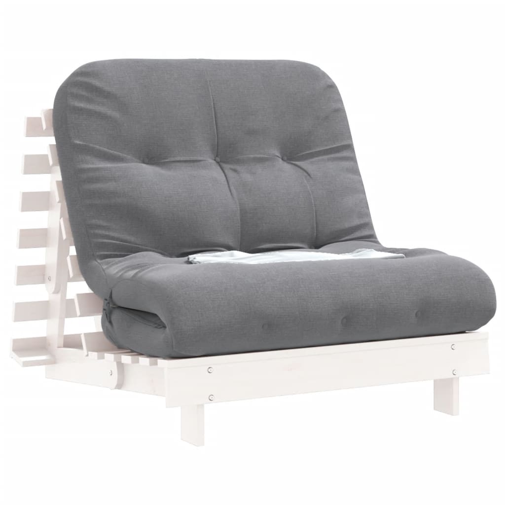 Divano Letto Futon con Materasso Bianco 80x206x11cm Legno Pino