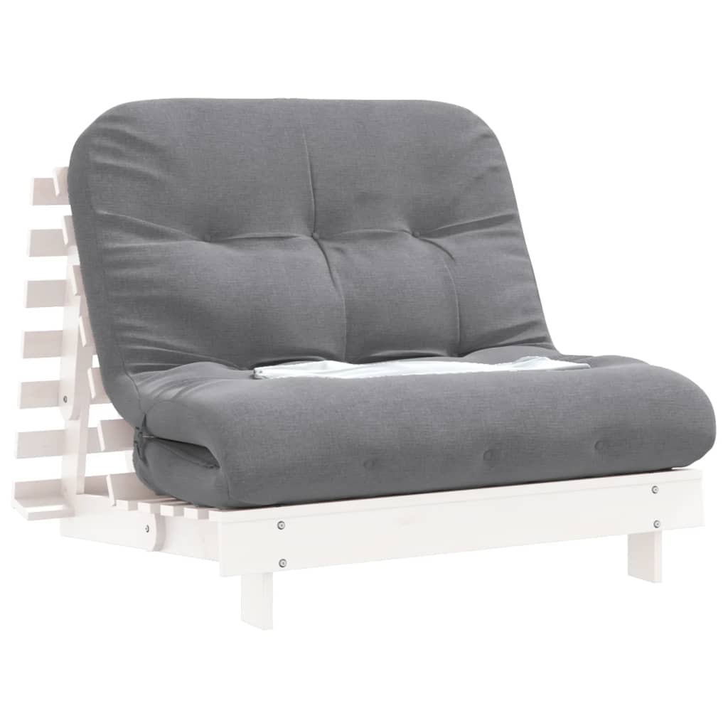Divano Letto Futon con Materasso Bianco 100x206x11cm Legno Pino