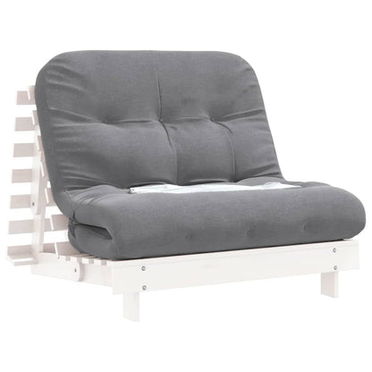 Divano Letto Futon con Materasso Bianco 100x206x11cm Legno Pino