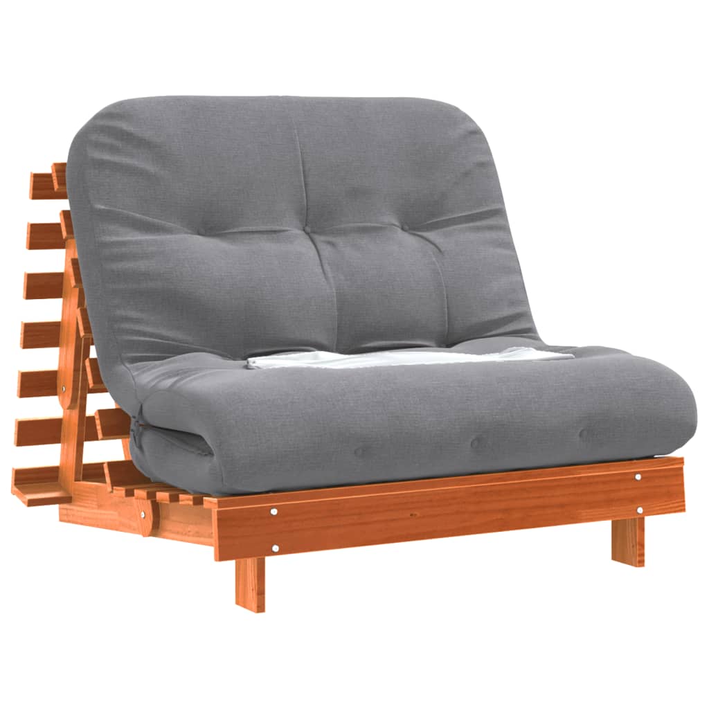 Divano Letto Futon con Materasso Marrone Cera 100x206x11cm Pino