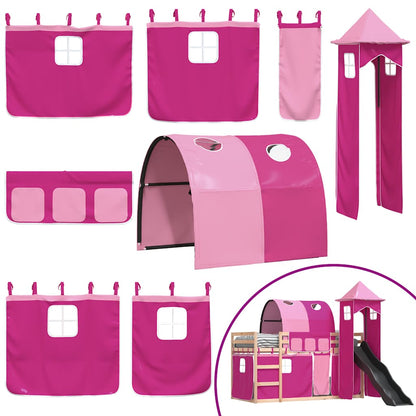 Letto a Castello con Scivolo e Tende Rosa 90x200 cm