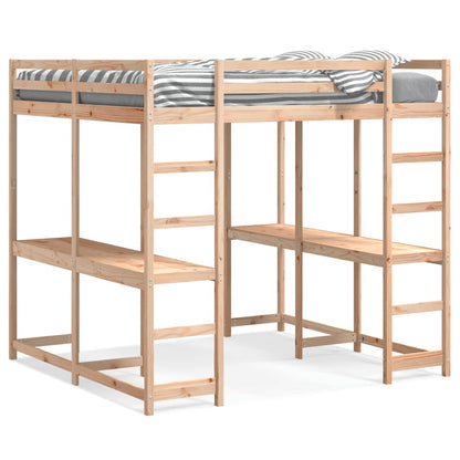 Letto Soppalco con Scrivania e Scala 140x200 cm Massello Pino