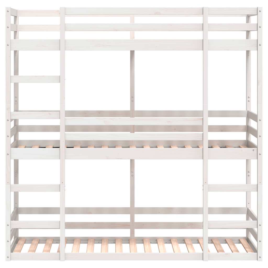 Letto a Castello Triplo Bianco 80x200 cm Legno Massello di Pino