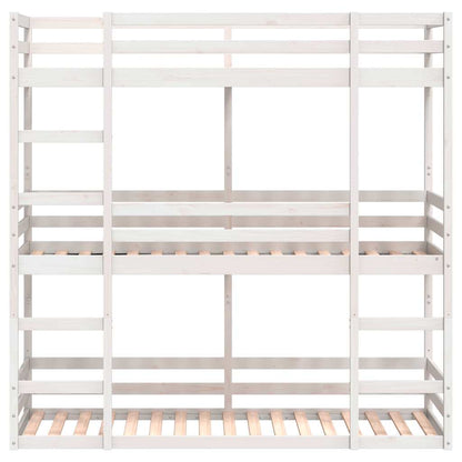 Letto a Castello Triplo Bianco 90x200 cm Legno Massello di Pino