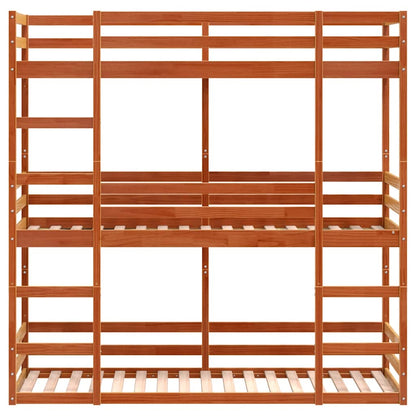 Letto Castello Triplo Marrone Cera 90x200cm Legno Massello Pino