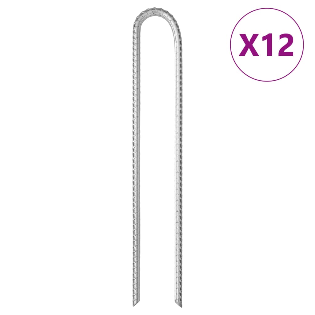 Picchetti Tenda 12 pz a Forma di U 37 cm ÃƒËœ10 mm Acciaio Zincato