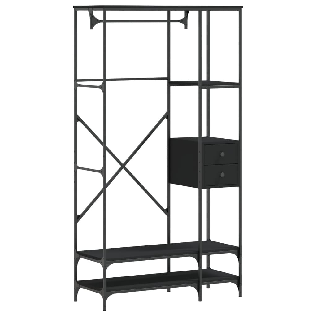 Appendiabiti con Scaffali Nero in Legno Multistrato