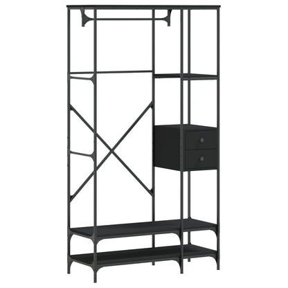 Appendiabiti con Scaffali Nero in Legno Multistrato