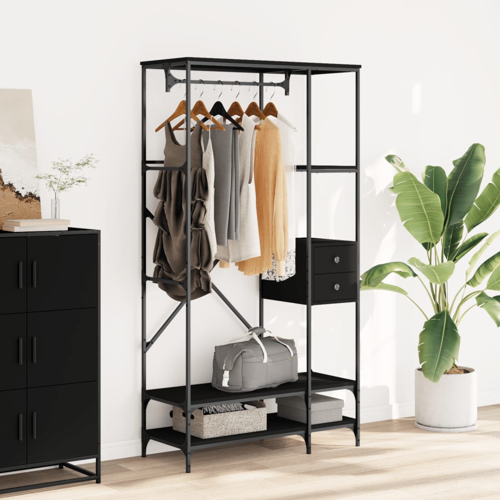 Appendiabiti con Scaffali Nero in Legno Multistrato
