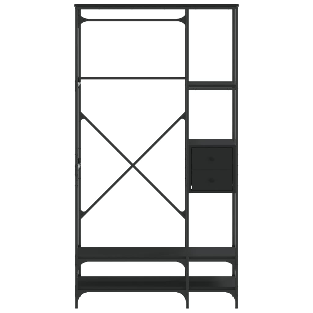 Appendiabiti con Scaffali Nero in Legno Multistrato