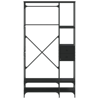 Appendiabiti con Scaffali Nero in Legno Multistrato