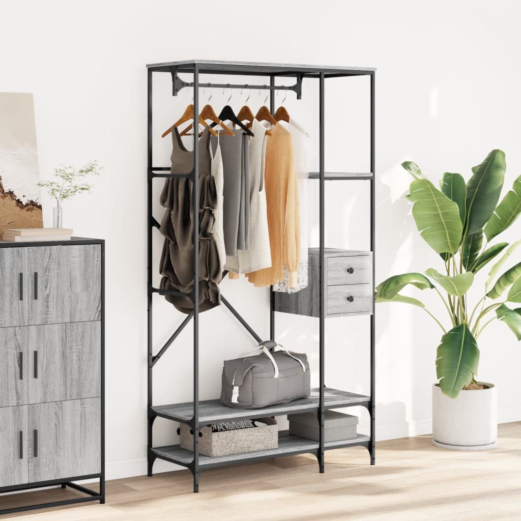 Appendiabiti con Scaffali Grigio Sonoma in Legno Multistrato