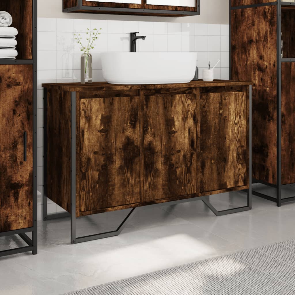 Mobile Lavabo Bagno Rovere Fumo 91x35x60 cm in Truciolato