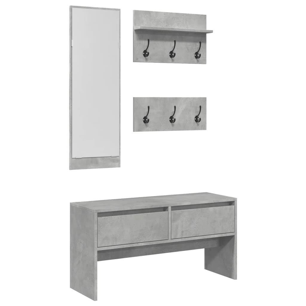 Set Mobili da Ingresso 4 pz Grigio Cemento in Legno Multistrato