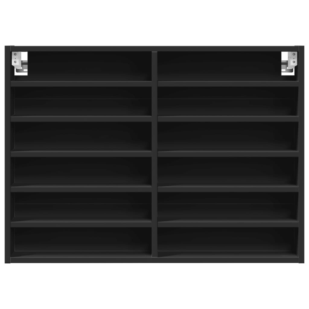 Armadietto con Vetrina Nero 80x8,5x58 cm in Legno Multistrato