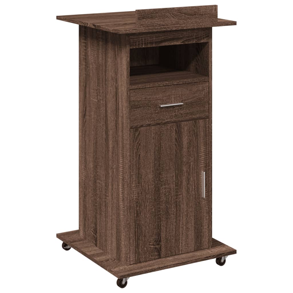 Leggio con Ruote e Cassetto Marrone 55x55x107 cm Multistrato