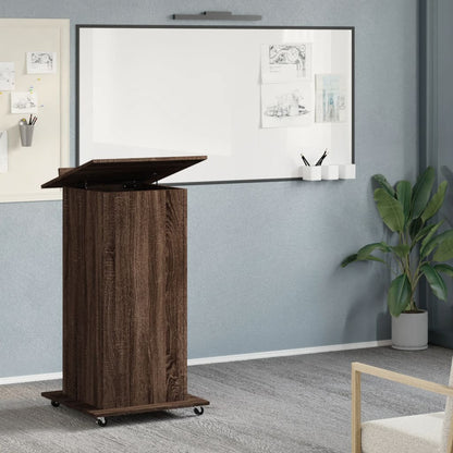 Leggio con Ruote e Cassetto Marrone 55x55x107 cm Multistrato