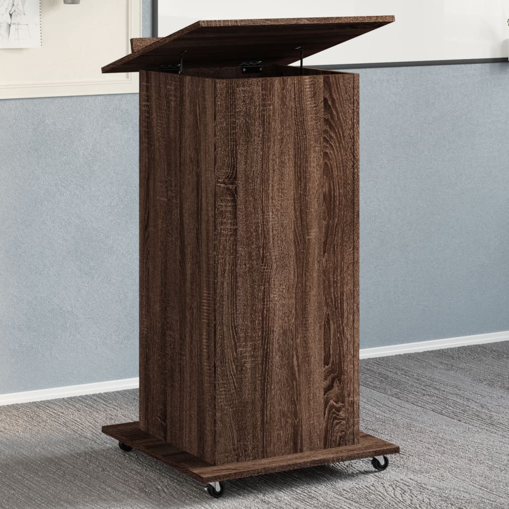 Leggio con Ruote e Cassetto Marrone 55x55x107 cm Multistrato