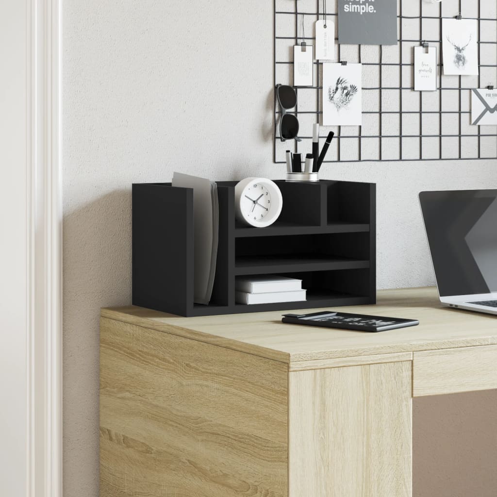 Organizer da Scrivania Nero 44,5x24x25 cm in Legno Multistrato