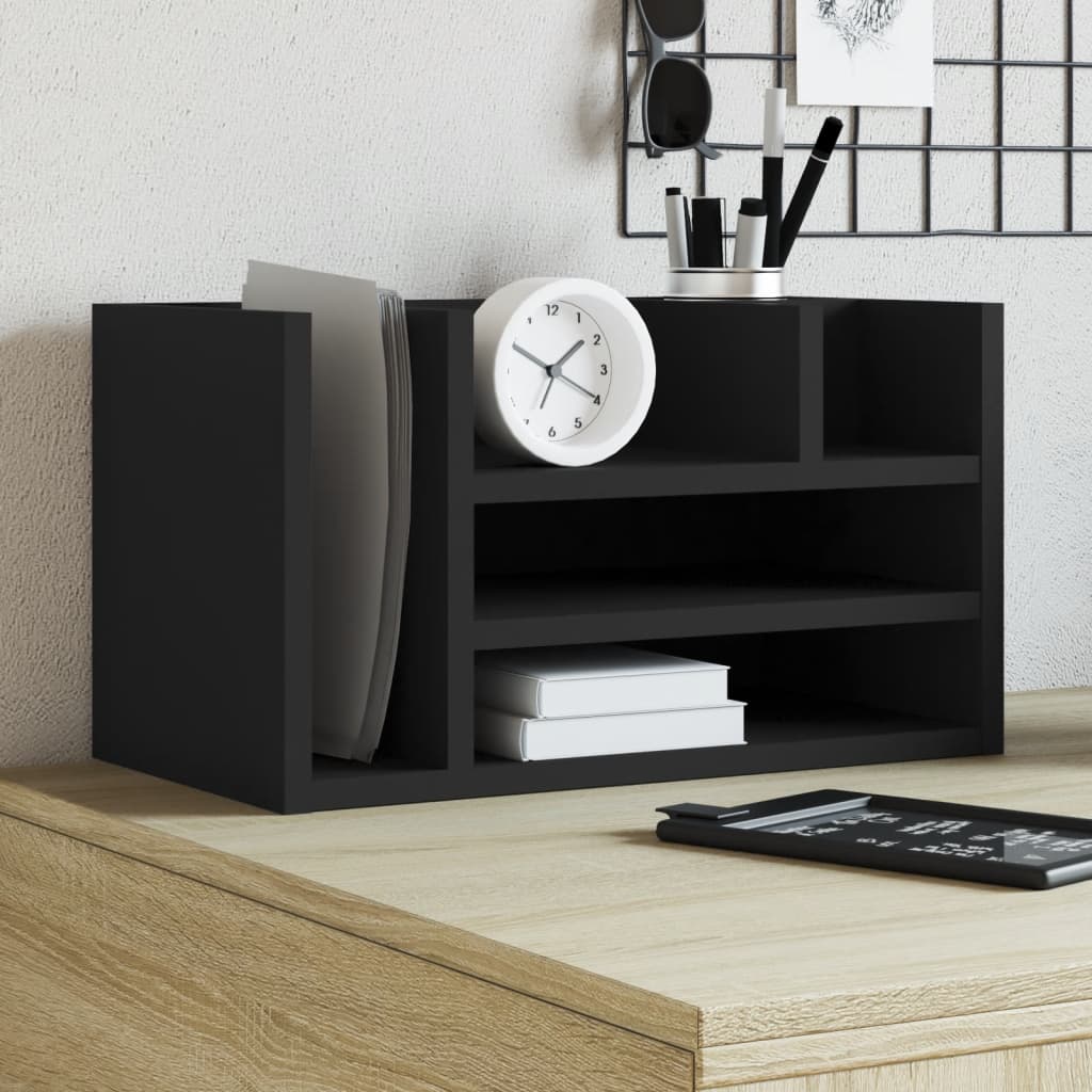 Organizer da Scrivania Nero 44,5x24x25 cm in Legno Multistrato