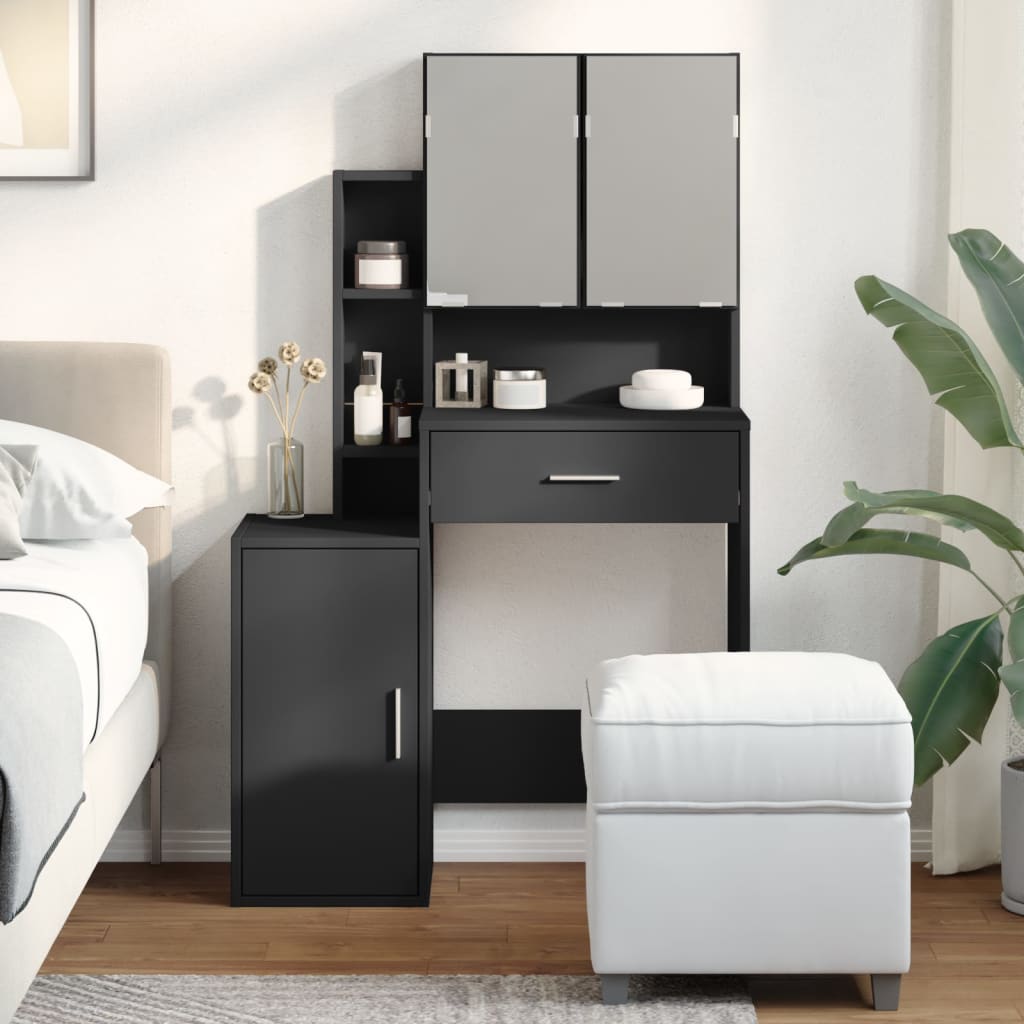 Toeletta con Armadietto Nero 80x35x132 cm
