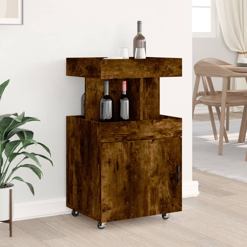Carrello Bar Rovere Fumo 50x41x89 cm in Legno Multistrato
