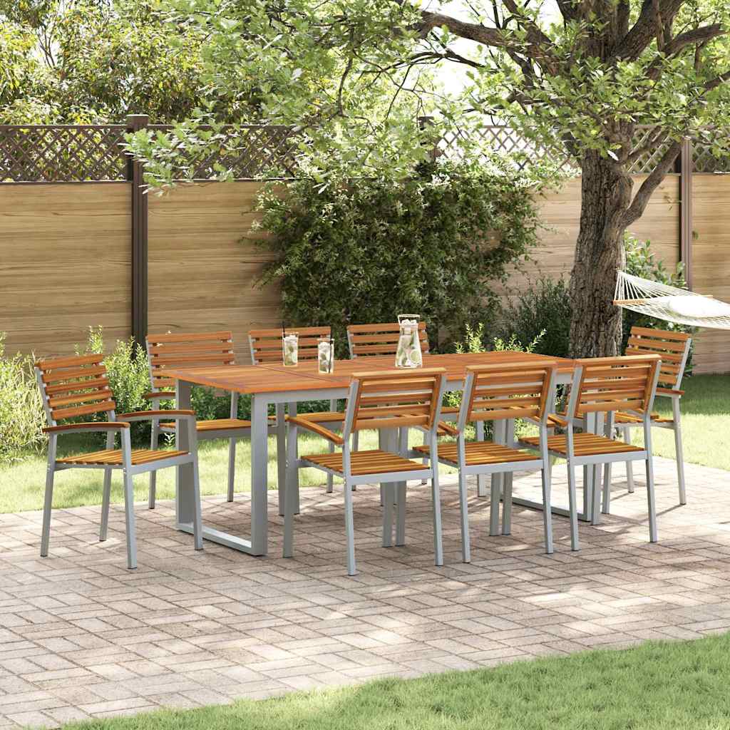 Set da Pranzo per Giardino 9 pcs Grigio