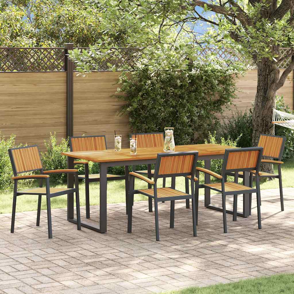 Set da Pranzo per Giardino 7 pcs Nero Legno di Acacia Massello