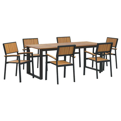 Set da Pranzo per Giardino 7 pcs Nero Legno di Acacia Massello