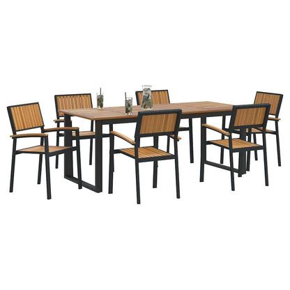 Set da Pranzo per Giardino 7 pcs Nero Legno di Acacia Massello
