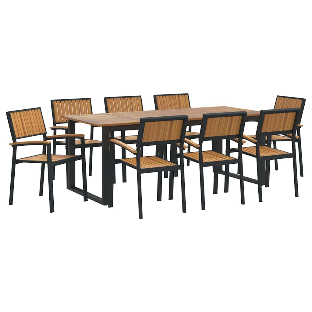 Set da Pranzo per Giardino 9 pcs Nero Legno di Acacia Massello