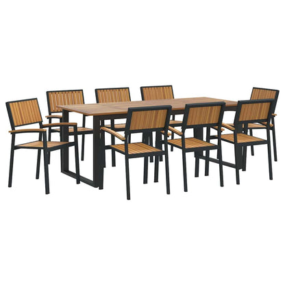 Set da Pranzo per Giardino 9 pcs Nero Legno di Acacia Massello
