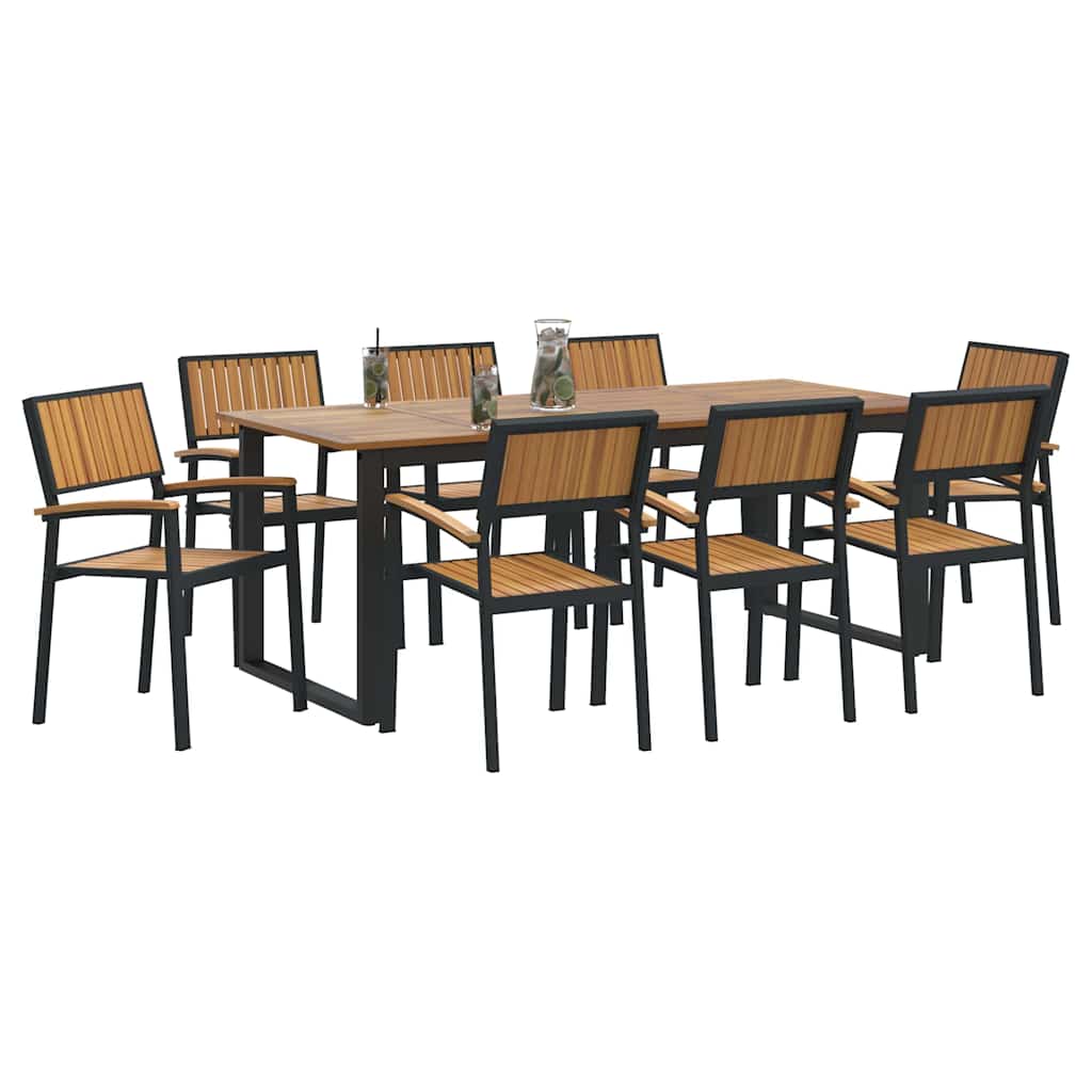 Set da Pranzo per Giardino 9 pcs Nero Legno di Acacia Massello