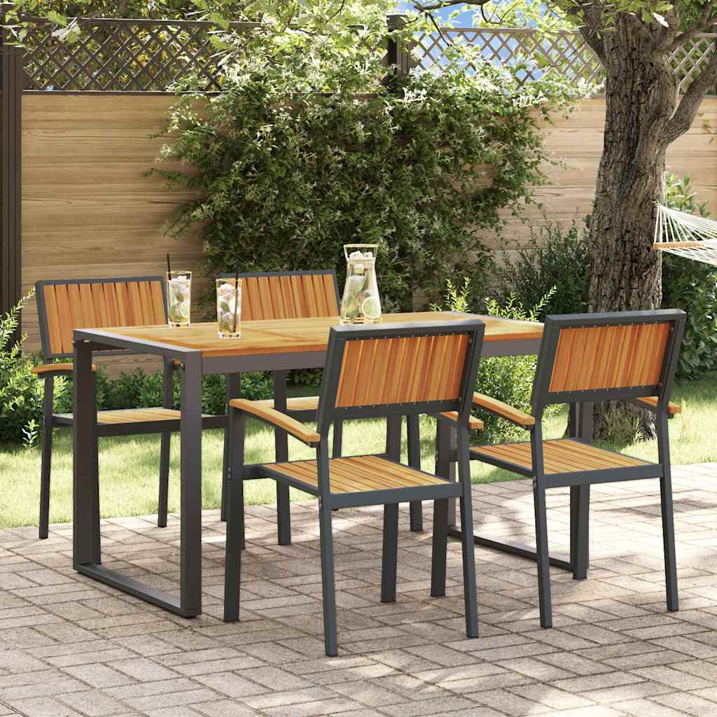 Set da Pranzo per Giardino 5 pcs Nero Legno di Acacia Massello