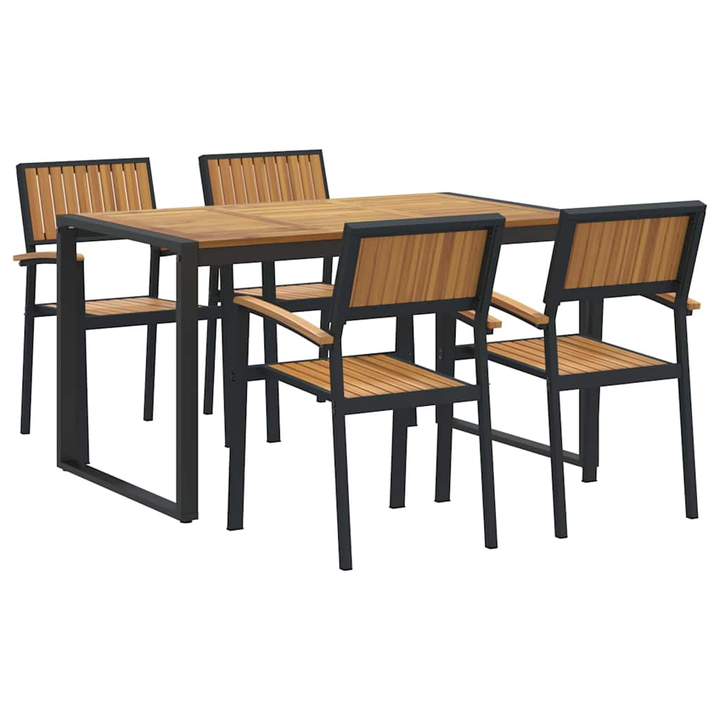 Set da Pranzo per Giardino 5 pcs Nero Legno di Acacia Massello