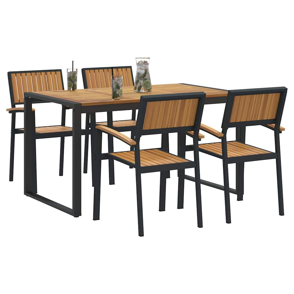 Set da Pranzo per Giardino 5 pcs Nero Legno di Acacia Massello