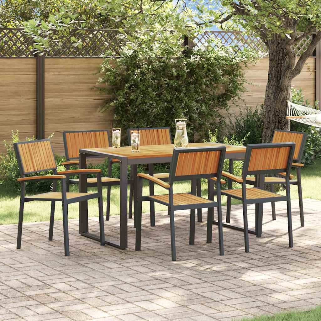 Set da Pranzo per Giardino 7 pcs Nero Legno di Acacia Massello