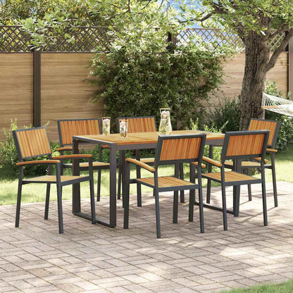 Set da Pranzo per Giardino 7 pcs Nero Legno di Acacia Massello