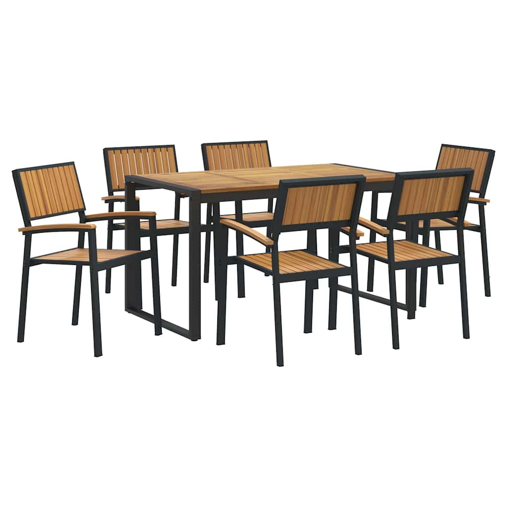 Set da Pranzo per Giardino 7 pcs Nero Legno di Acacia Massello