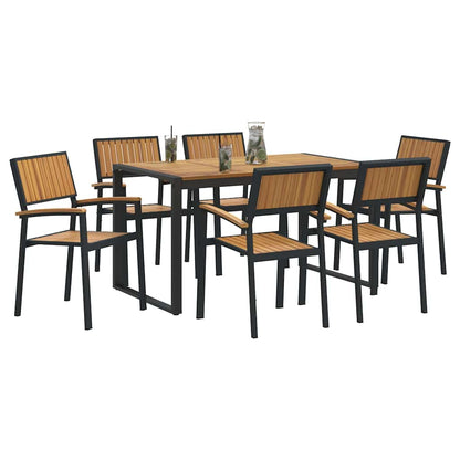 Set da Pranzo per Giardino 7 pcs Nero Legno di Acacia Massello
